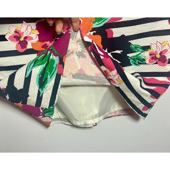 Talbots | Floral Stripe Sheath Dress | Navy Multicolor Cotton | Size 10 Midi - Picture 9 of 10